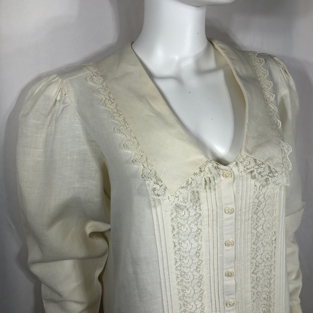 Eileen West 70’s/80’s Vintage Style Drop Waist Pleated Linen Dress - Picture 3 of 16